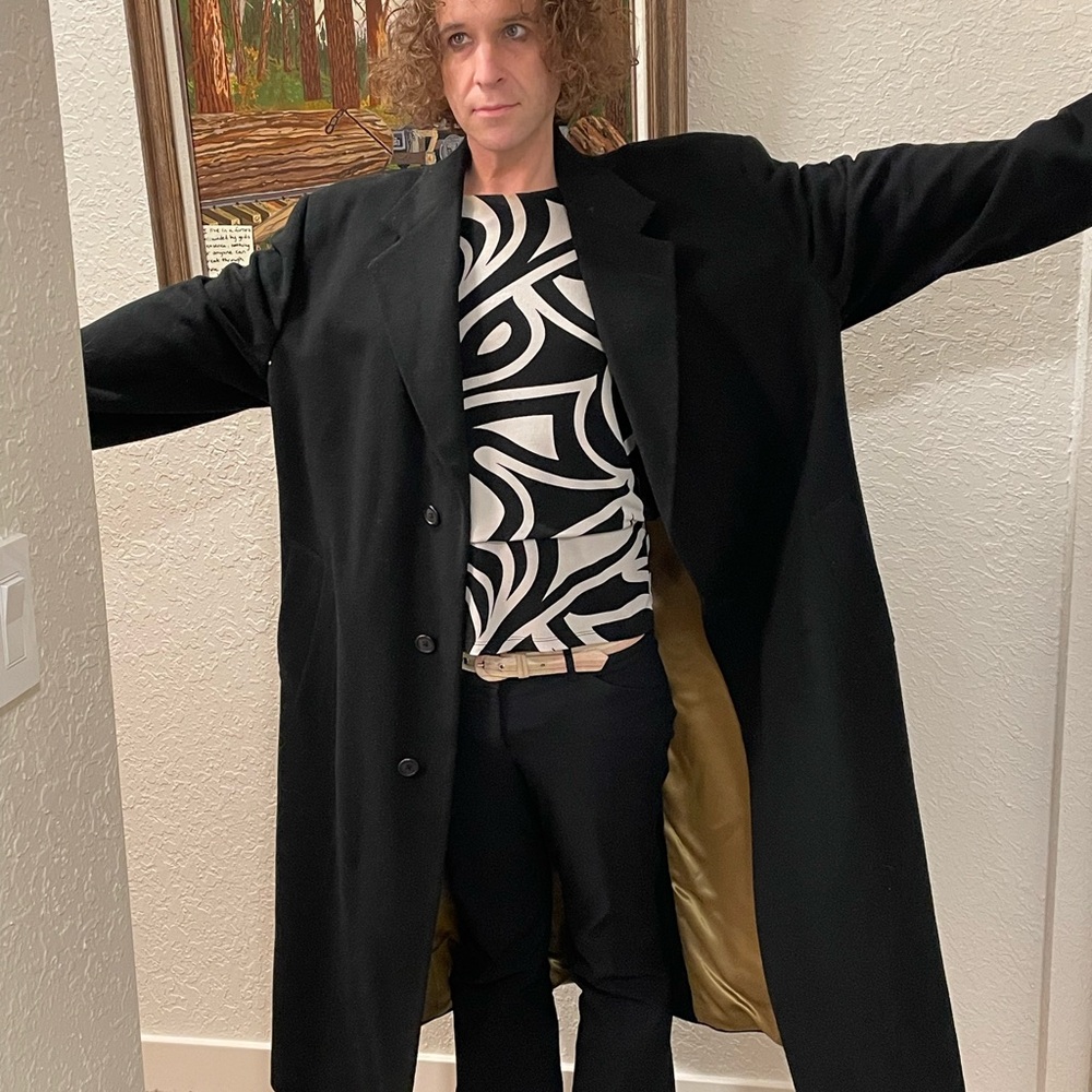 Classic Ike Behar Wool Black Overcoat for Men
